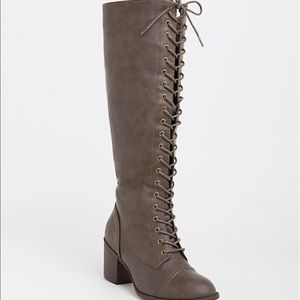 Taupe Torrid Lace Up Boots (plus size)